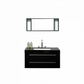 Černý nástěnný nábytek do koupelny se zásuvkou a zrcadlem ALMERIA