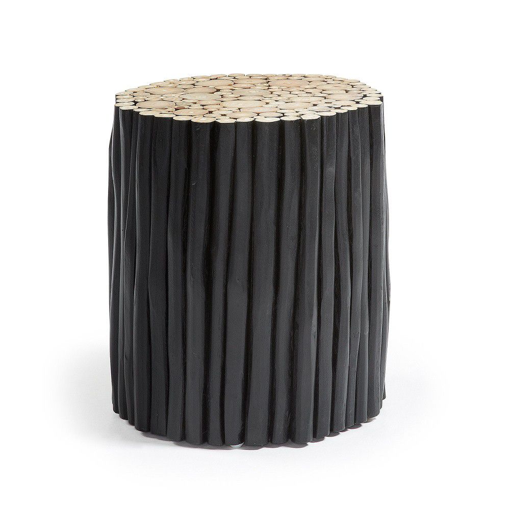 Černý taburet z teakového dřeva La Forma Filipo, ⌀ 35 cm - Bonami.cz