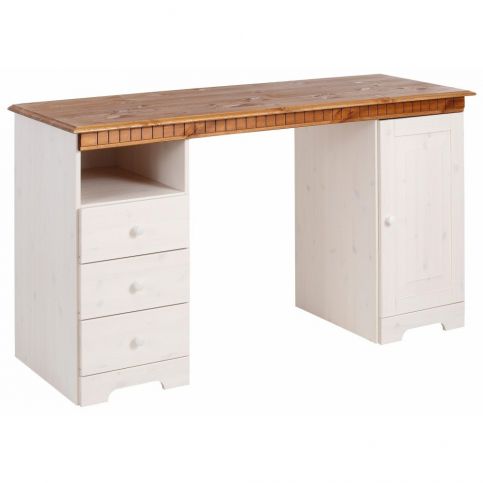 Bílý pracovní stůl z masivního borovicového dřeva s hnědými detaily Støraa Linda - Bonami.cz