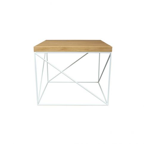 Bílý konferenční stolek s deskou z dubového dřeva take me HOME Hamburg, 53 x 53 cm - Bonami.cz