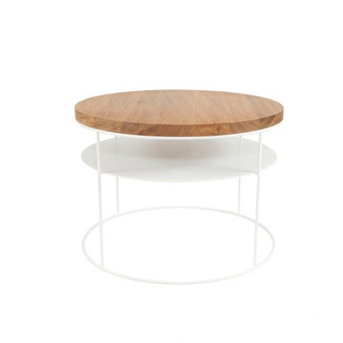 Bílý konferenční stolek s deskou z dubového dřeva take me HOME Nysa, ⌀ 60 cm - Bonami.cz