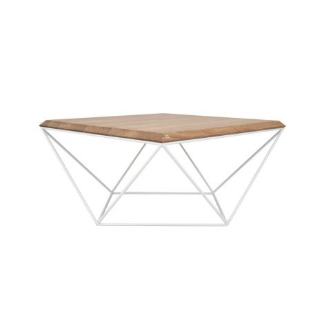 Bílý konferenční stolek s deskou z dubového dřeva take me HOME Tulip, 80 x 80 cm - Bonami.cz