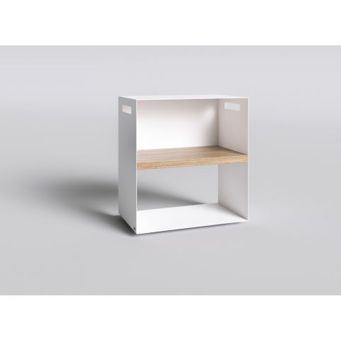 Bílý noční stolek s deskou z dubového dřeva take me HOME, 50 x 30 cm - Bonami.cz