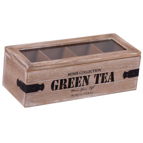 Dřevěný box se 4 přihrádkami na čaj Green Tea - Bonami.cz