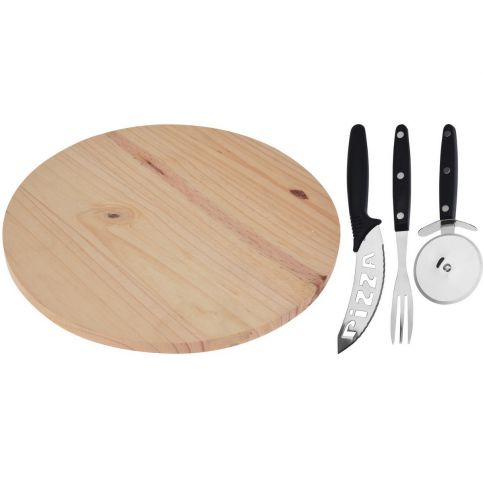 Emako Sada na pizzu pro 4 osoby: bambusová deska, nůž a příbory - EMAKO.CZ s.r.o.