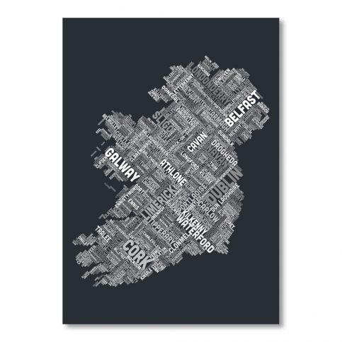 Černý plakát s mapou Irska Americanflat Towns, 60 x 42 cm - Bonami.cz