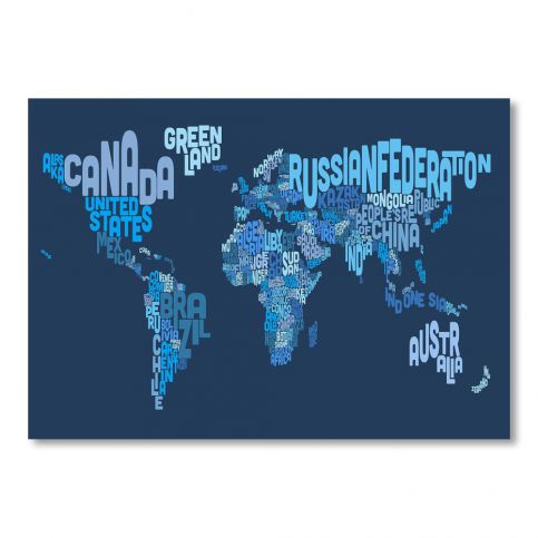 Modrý plakát s mapou světa Americanflat Letters, 60 x 42 cm - Bonami.cz