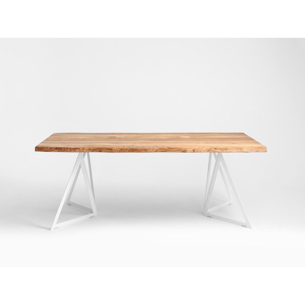 Nordic Design Přírodní masivní jídelní stůl Geometric 200x100 cm s bílou podnoží - Designovynabytek.cz
