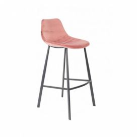 Růžová sametová barová židle DUTCHBONE Franky 80 cm