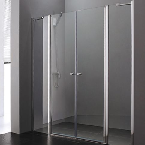 Glass B4 105 sprchové dveře do niky dvoukřídlé s pevnou stěnou 100,5-104cm, barva rámu bílá, výplň s - Aquakoupelna.cz