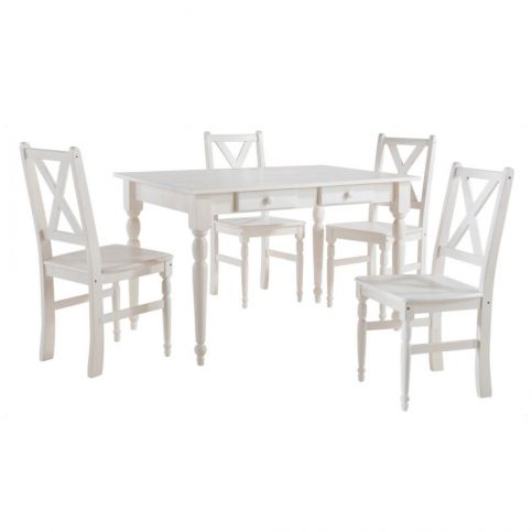 Set 4 bílých dřevěných jídelních židlí a stolu Støraa Normann, 105 x 80 cm - Bonami.cz
