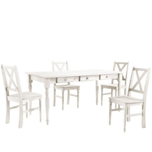 Set 4 bílých dřevěných jídelních židlí a stolu Støraa Normann, 160 x 80 cm - Bonami.cz