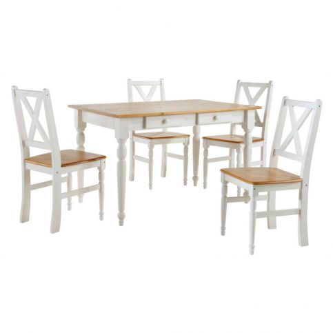 Set 4 bílých dřevěných jídelních židlí s přírodním sedákem a stolu Støraa Normann, 105 x 80 cm - Bonami.cz