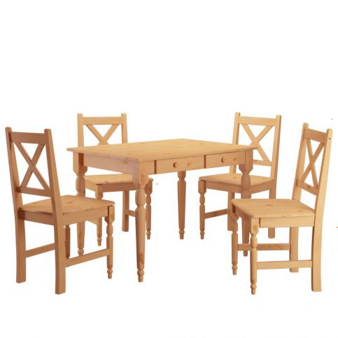 Set 4 dřevěných jídelních židlí a stolu Støraa Normann, 105 x 80 cm - Bonami.cz