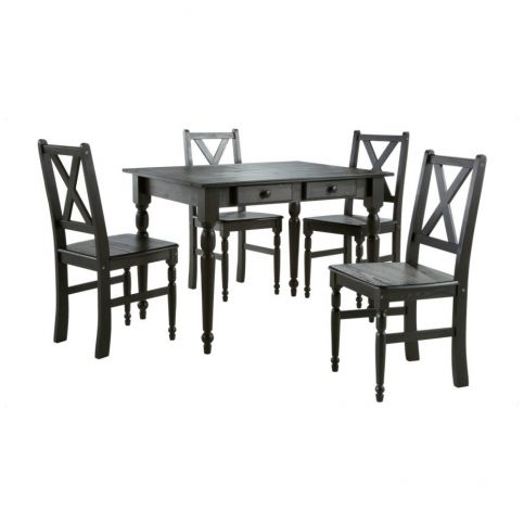Set 4 tmavě hnědých dřevěných jídelních židlí a stolu Støraa Normann, 105 x 80 cm - Bonami.cz