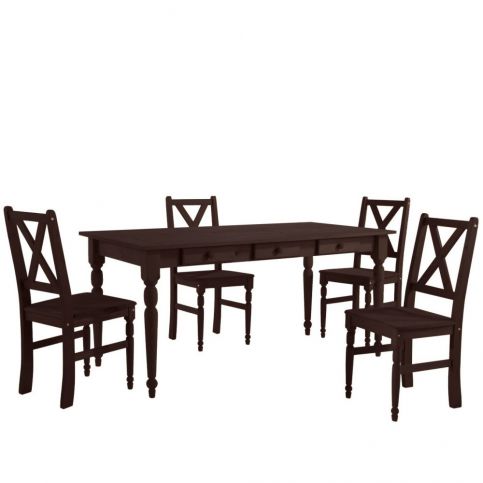 Set 4 tmavě hnědých dřevěných jídelních židlí a stolu Støraa Normann, 160 x 80 cm - Bonami.cz