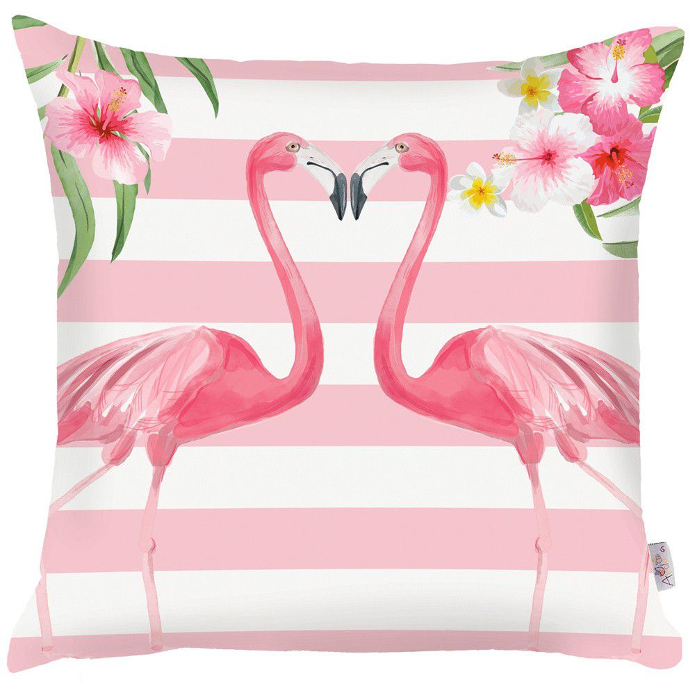 Růžový povlak na polštář Mike & Co. NEW YORK Lovely Flamingos, 43 x 43 cm - Bonami.cz