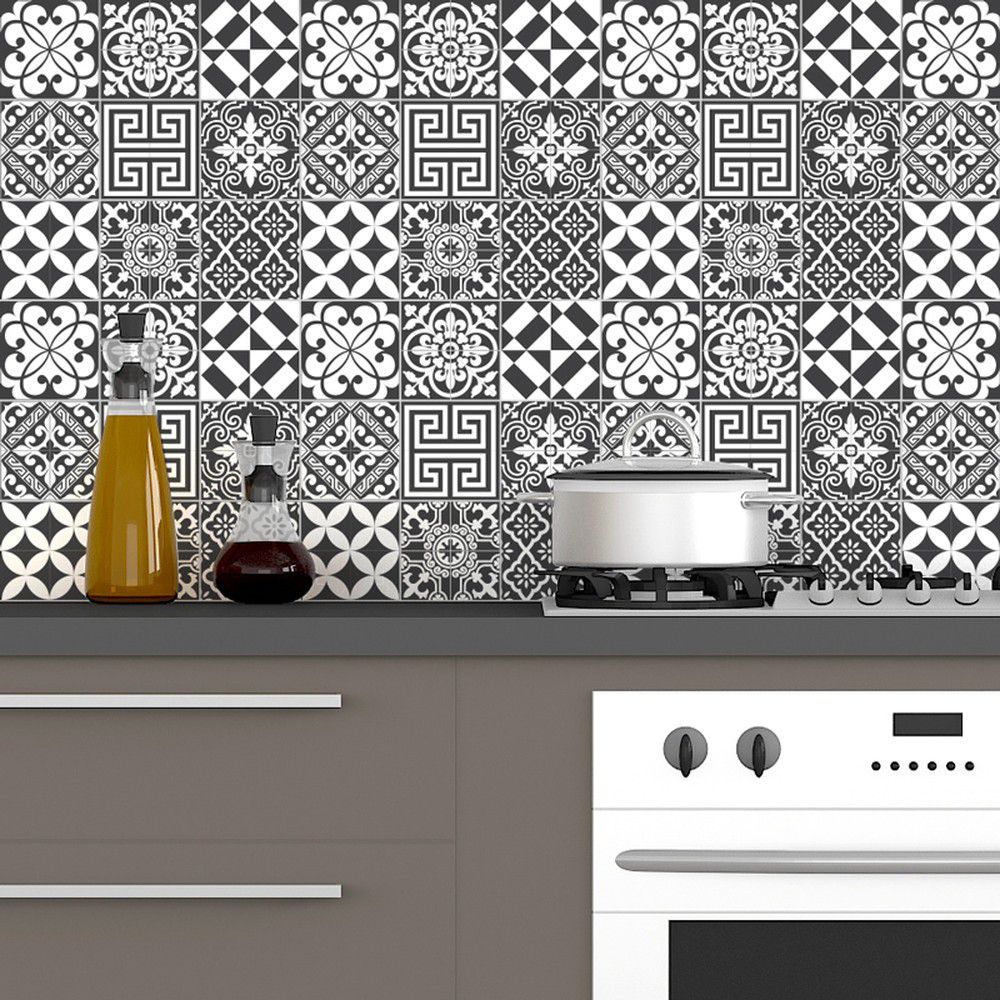 Sada 60 nástěnných samolepek Ambiance Traditional Tiles Shade of Gray, 10 x 10 cm - Bonami.cz