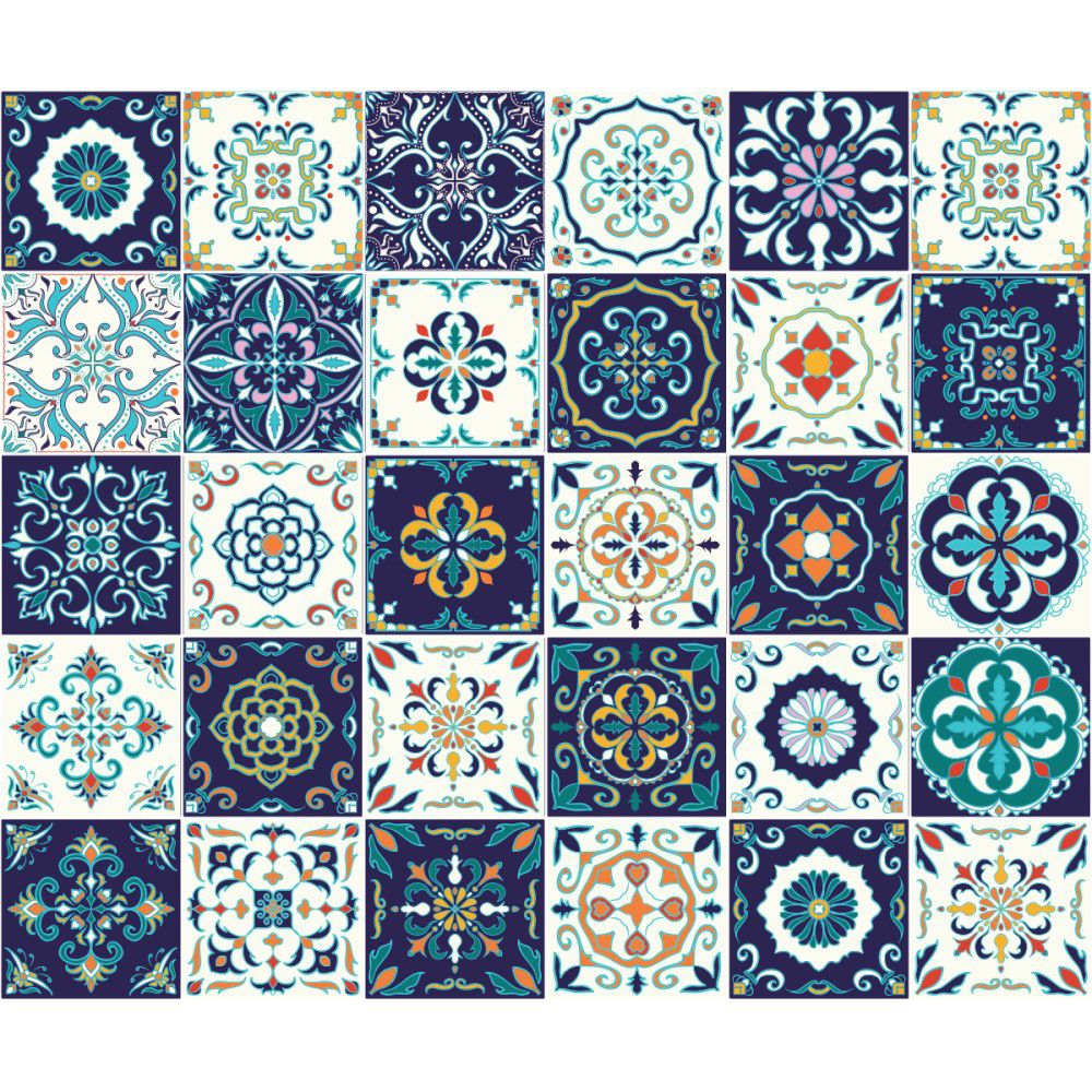 Sada 30 nástěnných samolepek Ambiance Tiles Azulejos Forli, 10 x 10 cm - Bonami.cz