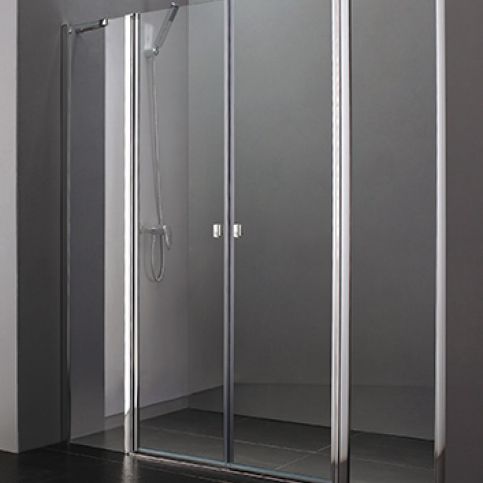 Glass B4 105 sprchové dveře do niky dvoukřídlé s pevnou stěnou 100,5-104cm, barva rámu chrom, výplň  - Aquakoupelna.cz