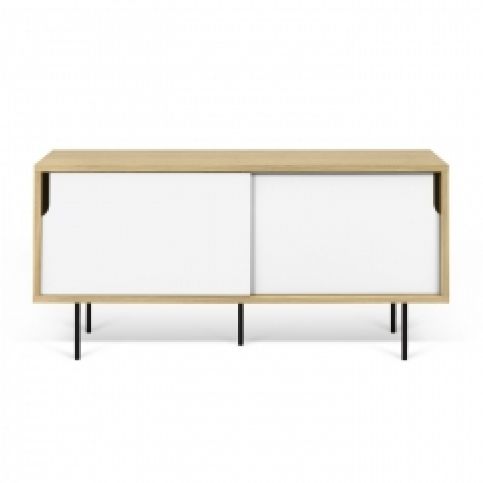 TH Televizní stolek LUPE (Dub (dýha), Bílá (mat), nohy - černá)  - Design4life