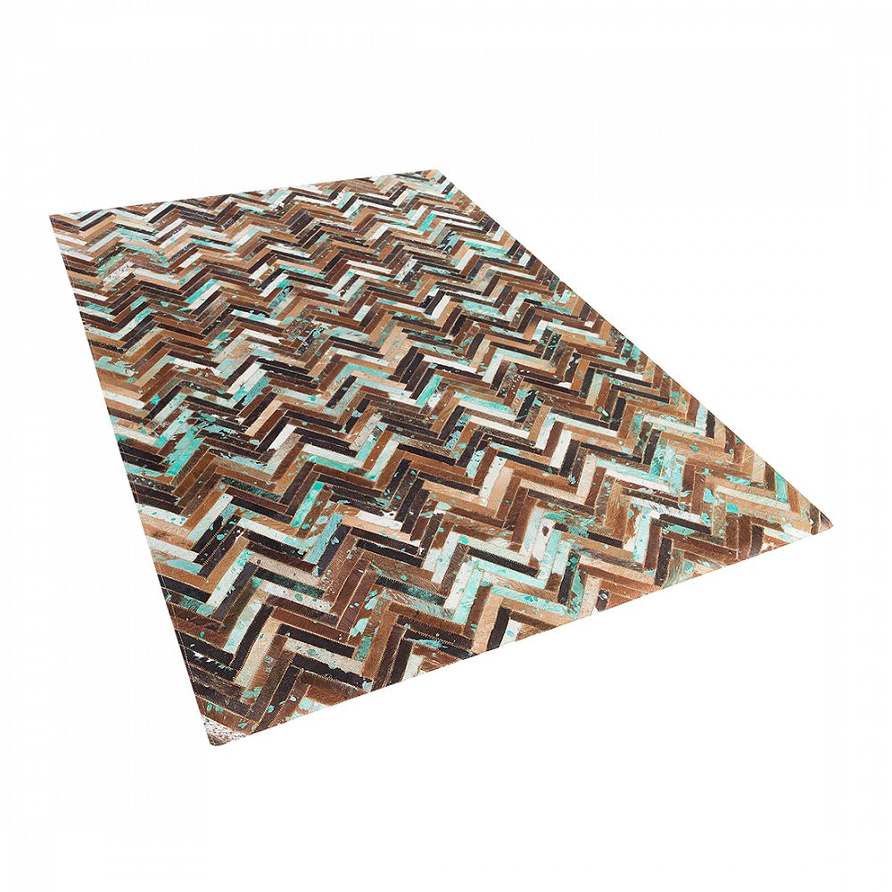 Patchwork koberec z hovězí kůže v hnědo-modrých odstínech 140x200 cm AMASYA - Beliani.cz