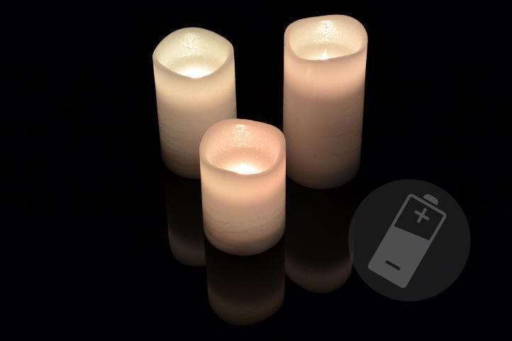 Nexos Dekorativní LED sada - 3 voskové svíčky - bílá - Kokiskashop.cz