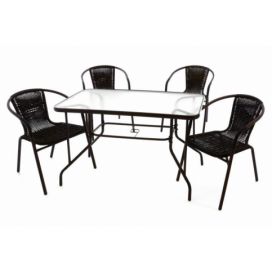 Garthen Zahradní polyratanový set - 4 židle a skleněný stůl