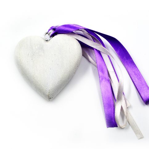 dřevěné srdce s fialovou stuhou - JCandles