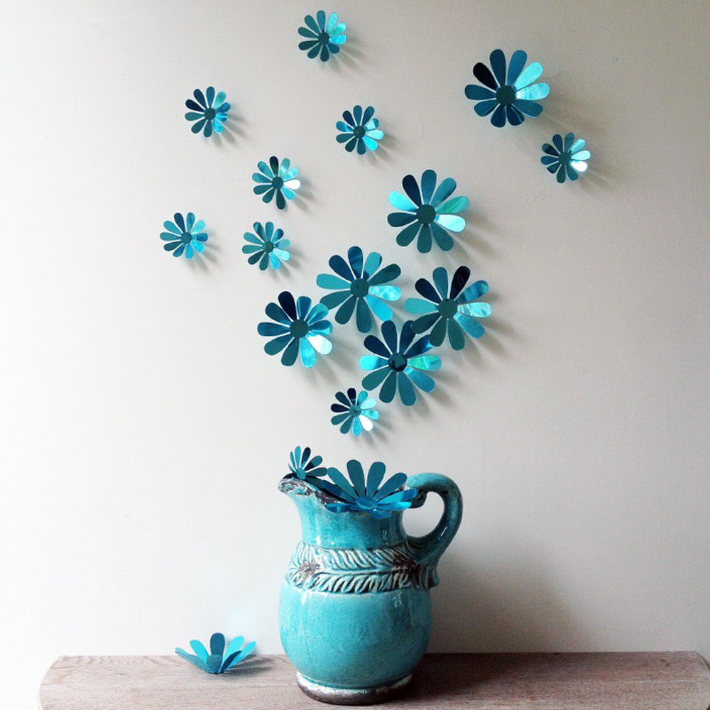 Sada 12 modrých adhezivních 3D samolepek Ambiance Flowers Chic - Bonami.cz