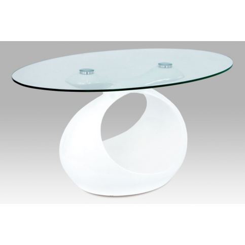Konferenční stolek 90x55x44 cm vysoký lesk bílý a čiré sklo AHG-226 WT - Favi.cz