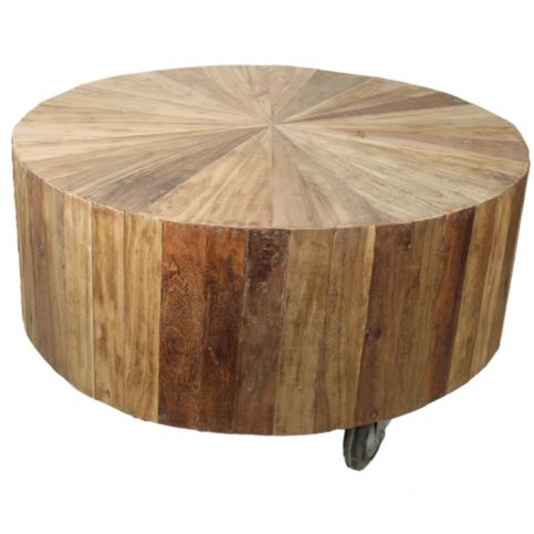 Konferenční stolek  z teakového dřeva na kolečkách HSM collection Sun, ⌀ 80 cm - Bonami.cz