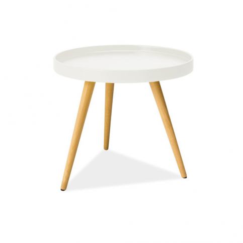 Bílý odkládací stolek s nohama z kaučukového dřeva Signal Toni, ⌀ 50 cm - Bonami.cz