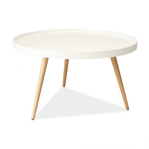 Bílý odkládací stolek s nohama z kaučukového dřeva Signal Toni, ⌀ 78 cm - Bonami.cz