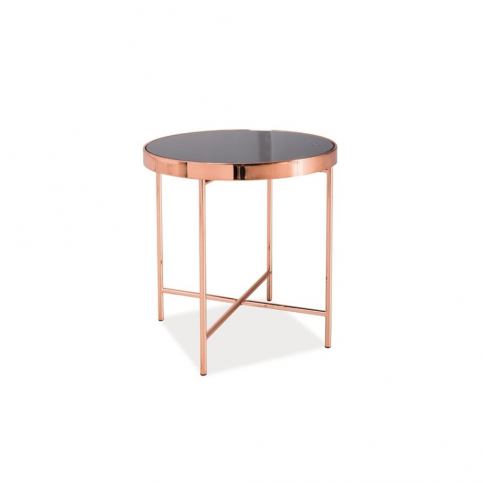 Odkládací stolek se skleněnou deskou a kovovou konstrukcí v barvě mědi Signal Gina, ⌀ 43 cm - Bonami.cz