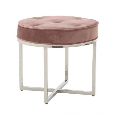 Růžová stolčka s kovovými nohami ve stříbrné barvě InArt - Bonami.cz