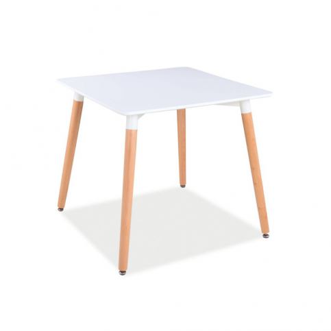 Bílý jídelní stůl s nohama z kaučukového dřeva Signal Nolan, 80 x 80 cm - Bonami.cz