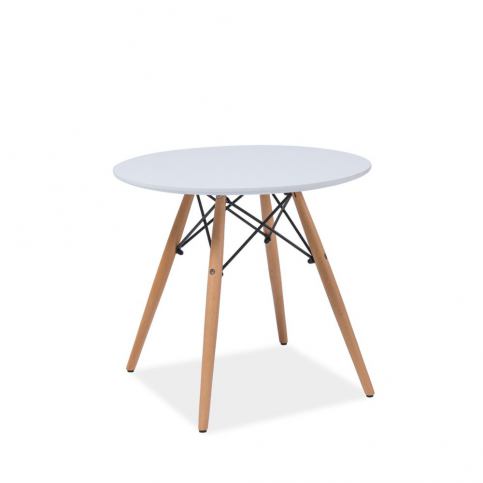 Bílý kulatý stůl s nohama z kaučukového dřeva Signal Soho, ⌀ 80 cm - Bonami.cz