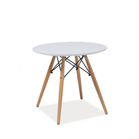 Bílý kulatý stůl s nohama z kaučukového dřeva Signal Soho, ⌀ 90 cm - Bonami.cz