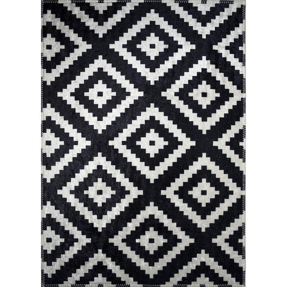 Černobílý vzorovaný odolný koberec Vitaus Siyah, 50 x 80 cm - Bonami.cz