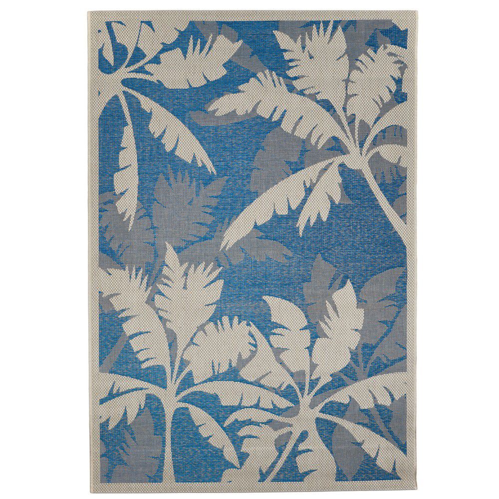 Modro-šedý venkovní koberec Floorita Palms, 135 x 190 cm - Bonami.cz