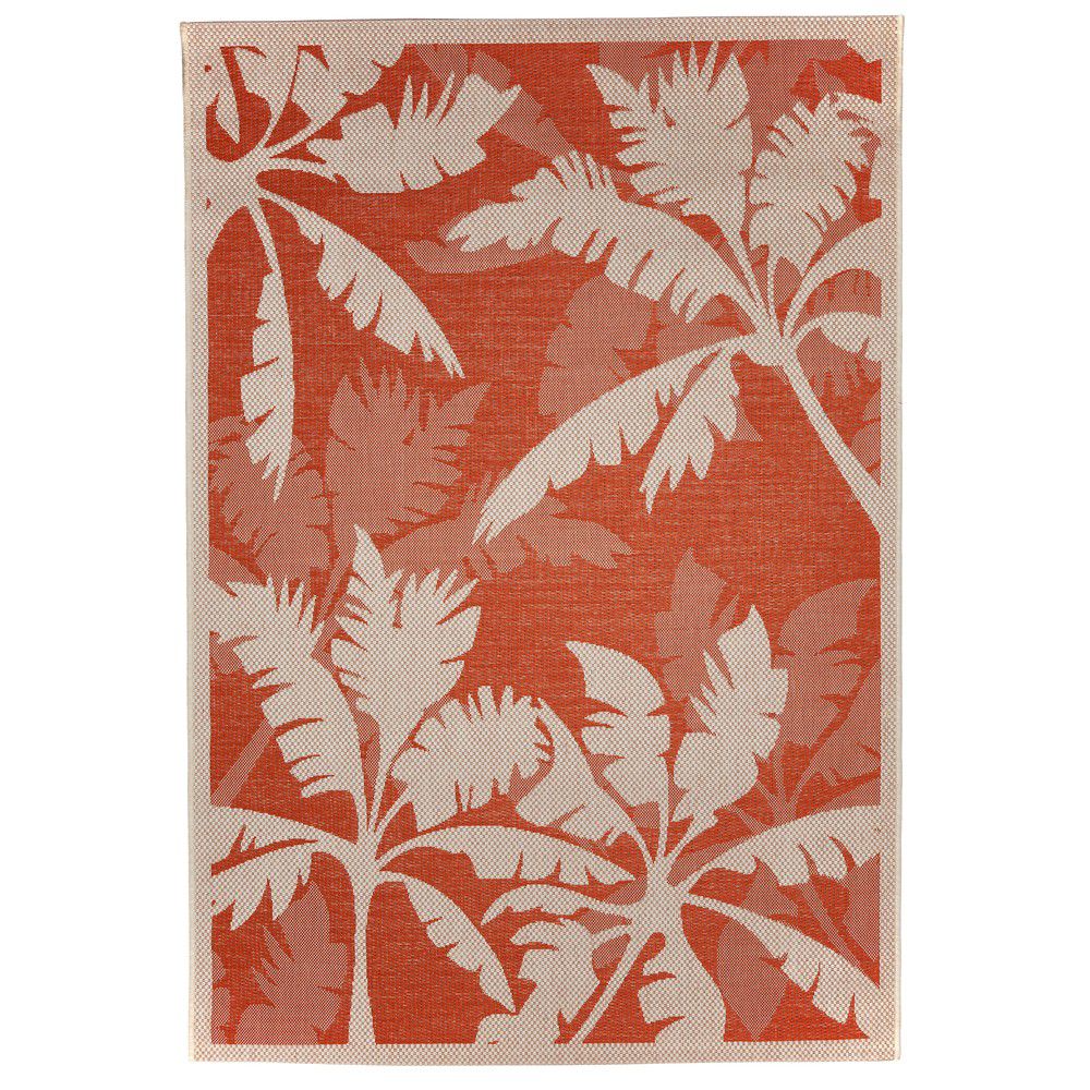 Oranžovo-béžový venkovní koberec Floorita Palms, 135 x 190 cm - Bonami.cz