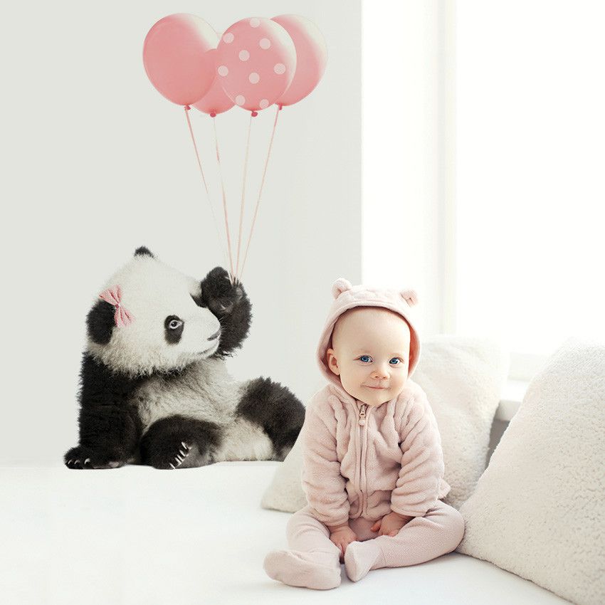 Forclaire Dekorace na zeď - panda s růžovými balonky 55x92cm - ATAN Nábytek