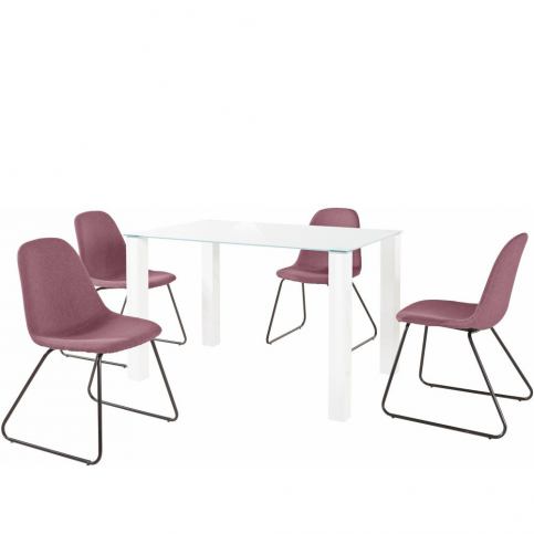 Set bílého jídelního stolu a 4 červených jídelních židlí Støraa Dante Colombo - Bonami.cz