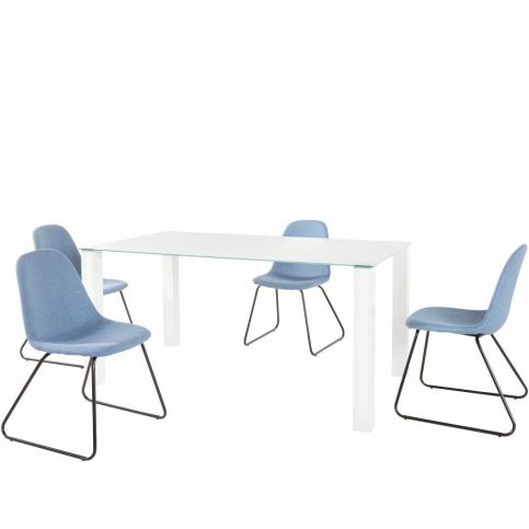 Set bílého jídelního stolu a 4 modrých jídelních židlí Støraa Dante Colombo Duro - Bonami.cz