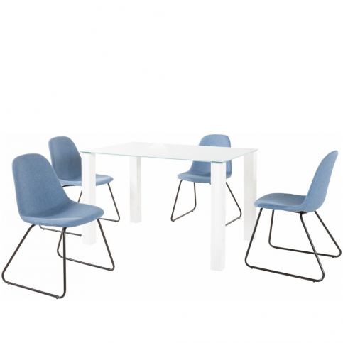 Set bílého jídelního stolu a 4 modrých jídelních židlí Støraa Dante Colombo - Bonami.cz