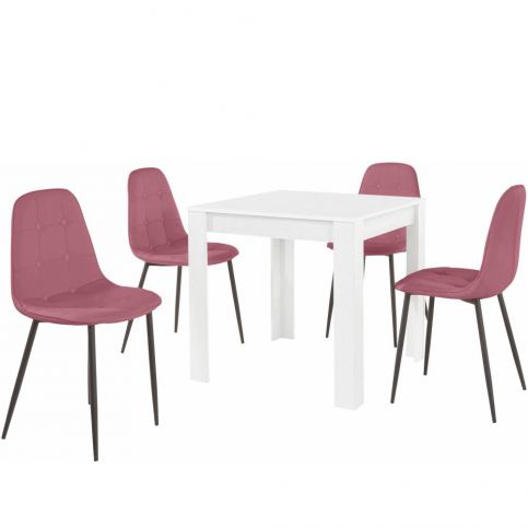 Set bílého jídelního stolu a 4 růžových jídelních židlí Støraa Lori Lamar Duro - Bonami.cz