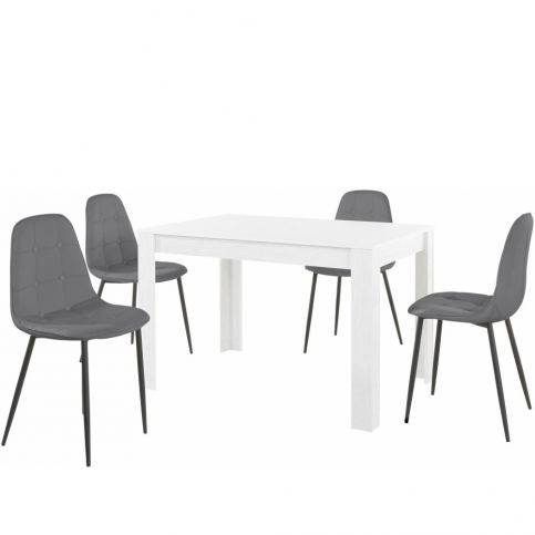 Set bílého jídelního stolu a 4 šedých jídelních židlí Støraa Lori Lamar - Bonami.cz