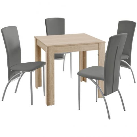 Set jídelního stolu a 4 béžových jídelních židlí Støraa Lori Nevada Duro Oak Light Grey - Bonami.cz