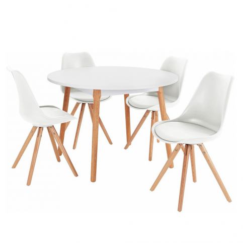 Set jídelního stolu a 4 bílých jídelních židlí Støraa Oregon Brenda - Bonami.cz